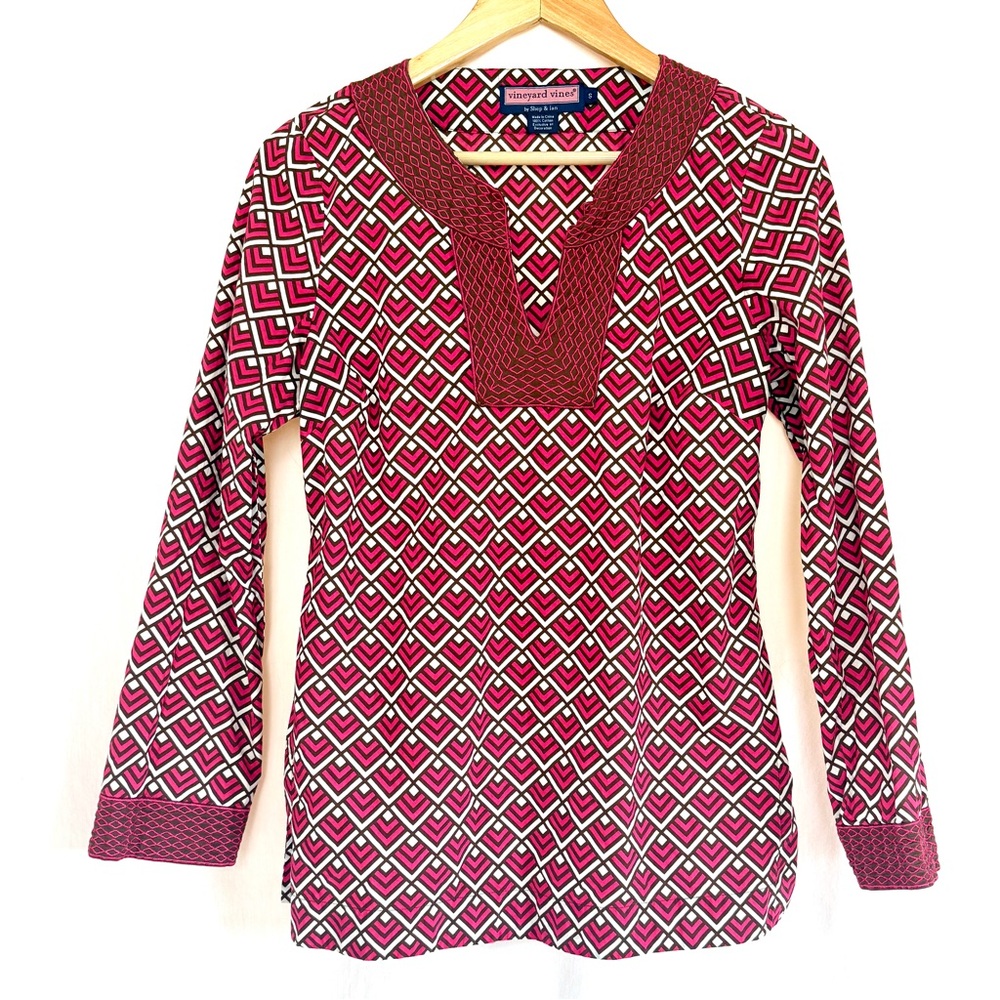 Vineyard Vines Deep Pink and Brown Tunic
